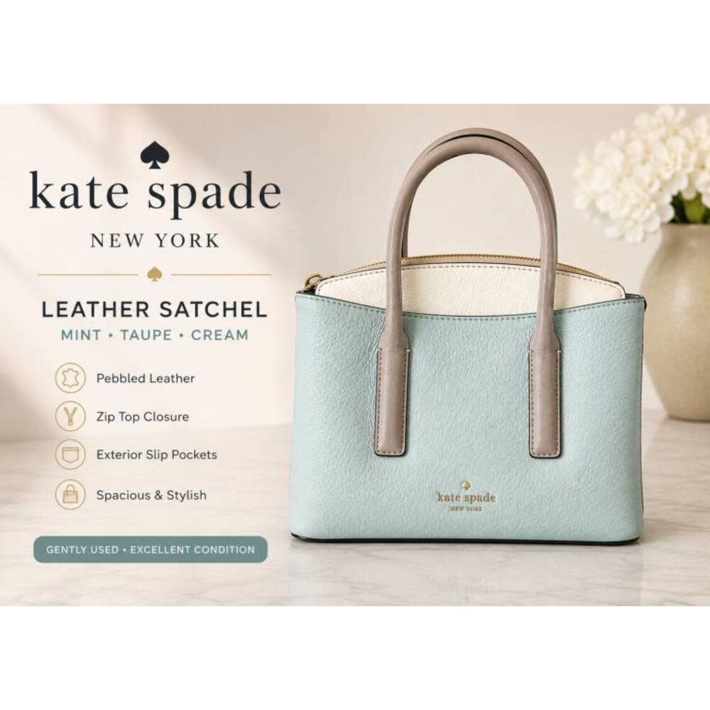 Kate Spade New York Leather Satchel Handbag Mint Taupe Cream Colorblock
